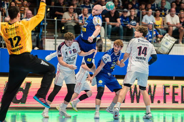 Peter Walz (ThSV Eisenach, 14), Martin Tomovski (SG BBM Bietigheim, 12), Jonas Josef (SG BBM Bietigheim, 10), Fynn Luca Nicolaus (SG BBM Bietigheim, 14), Stephan Seitz (ThSV Eisenach, 44) GER, ThSV Eisenach gegen SG BBM Bietigheim, 1. Opel Handballbundesliga, Handball, 4.Spieltag, Saison 2026 2027, 19.00 Uhr, 10.09.2026 GER, ThSV Eisenach gegen SG BBM Bietigheim, 1. Opel Handballbundesliga, Handball, 4.Spieltag, Saison 2026 2027, 19.00 Uhr, 10.09.2026 Eisenach Copyright: xMartinxHerbstx