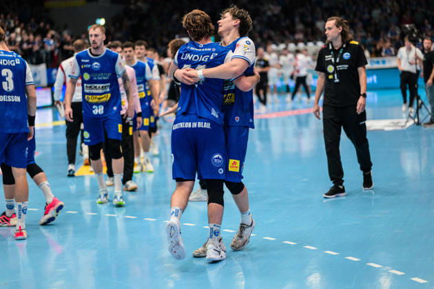 Tillman Leu (ThSV Eisenach, 99), Stephan Seitz (ThSV Eisenach, 44) jubeln nach dem Abpfiff. GER, ThSV Eisenach gegen SG BBM Bietigheim, 1. Opel Handballbundesliga, Handball, 4.Spieltag, Saison 2026 2027, 19.00 Uhr, 10.09.2026 GER, ThSV Eisenach gegen SG BBM Bietigheim, 1. Opel Handballbundesliga, Handball, 4.Spieltag, Saison 2026 2027, 19.00 Uhr, 10.09.2026 Eisenach Copyright: xMartinxHerbstx