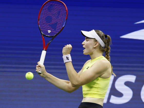 Elena Rybakina of Kazakhstanin celebrates after match point defeating Coco Gauff in 3 sets in the Women s Semifinal Arthur Ashe Stadium at the 2026 US Open Tennis Championship at the USTA Billie Jean King National Tennis Center in New York City on Thursday, September 10, 2026.  NYP20260910228 JOHNxANGELILLO