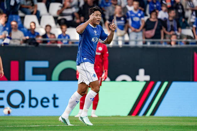 Deutschland: Fussball Saison 2026 2027 , 2. Bundesliga , 5. Spieltag , SV Darmstadt 98 vs. Arminia Bielefeld - Merck-Stadion am Böllenfalltor (Darmstadt) : Ho-Jae Lee (SV Darmstadt 98, 9) Tor und Torjubel zum 1:0, Geste, Gestik, Emotion Darmstadt Merck-Stadion am Böllenfalltor Deutschland Germany Copyright: xBennetxLongx