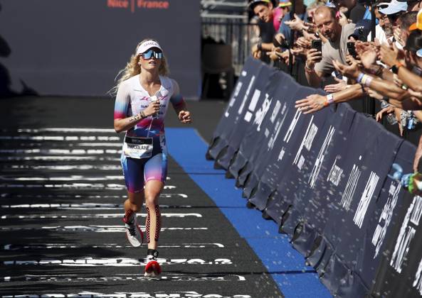 Ironman 70.3 femmes PHOTOPQR NICE MATIN Dylan Meiffret ; Nice ; 12 09 2026 ; Premier jour féminin de l Ironman 70.3 a Nice ICI : la niçoise Marjolaine Pierré arrive a la 5e place - Nice, France, September 12, 2026. The first day of the 2026 IRONMAN 70.3 World Championship, WM, Weltmeisterschaft in Nice, dedicated to the women’s race. Professional women started at 7 a.m. from Plage des Ponchettes, followed by age-group competitors. The triathlon consists of a 1.9 km swim, a 90 km bike course through the Alpes-Maritimes and a 21.1 km run along the Promenade des Anglais. Nice France  Copyright: xPHOTOPQR NICExMATIN MAXPPPxDylanxMeiffretx 20260912NIM8676 20260912NIM8676