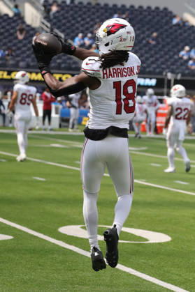 INGLEWOOD, CA - SEPTEMBER 13: Arizona Cardinals wide receiver Marvin Harrison Jr. (18) during the NFL, American Football Herren, USA game between the Arizona Cardinals and the Los Angeles Chargers on September 13, 2026, at SoFi Stadium in Inglewood, CA. (Photo by Jevone Moore Icon Sportswire) NFL: SEP 13 Cardinals at Chargers EDITORIAL USE ONLY Icon260913737