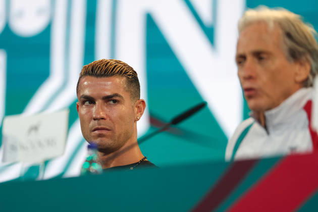 Lisbon, Portugal - September 23: Cristiano Ronaldo (Portugal) and Portugal s head coach Jorge Jesus (Portugal) during the press conference, PK, Pressekonferenz before the UEFA Nations League 2026 27 League Phase Matchday 1 match between Portugal and Wales at Estadio Jose Alvalade in Lisbon, Portugal Copyright: HMBxMedia JoaquimxFerreira