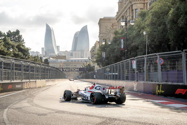 BAKU, AZERBAIJAN: Esteban Ocon, racing for the Haas F1 team during the 2026 Formula 1 Azerbaijan Grand Prix at the Baku City Circuit in Baku, Azerbaijan