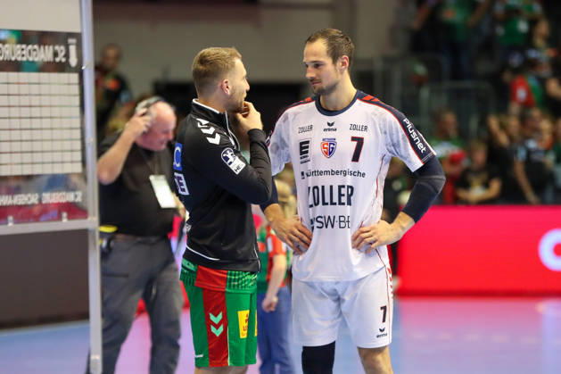 26.09.2026, xgox, Handball - Opel HBL SC Magdeburg - SG BBM Bietigheim emspor, v.l. Lukas Mertens (Magdeburg, 22), Dominik Claus (Bietigheim, 7) Magdeburg
