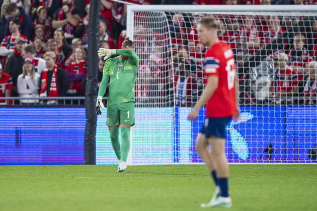 260927 Goalkeeper orjan Haskjold Nyland of Norway looks dejected after 1-2 during the Nations League football match between Norway and Portugal on September 27, 2026 in Oslo. Photo: Marius Simensen BILDBYRAN COP 238 VG1010 bbeng fotboll football soccer fotball nations league landskamp norge norway portugal depp Copyright: MARIUSxSIMENSEN BB260927ZF029