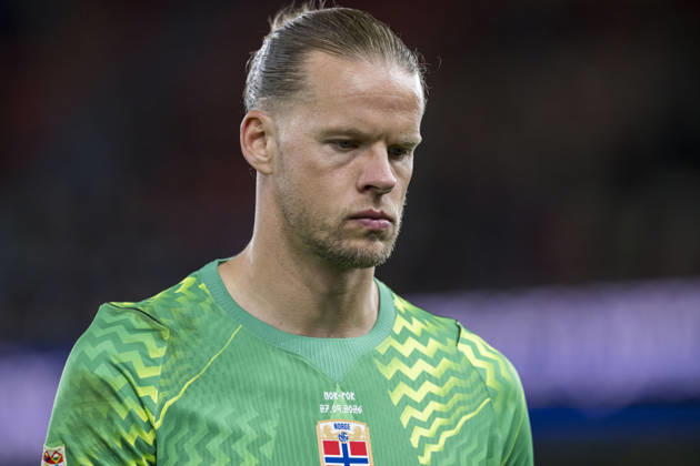 260927 Goalkeeper orjan Haskjold Nyland of Norway looks dejected after the Nations League football match between Norway and Portugal on September 27, 2026 in Oslo. Photo: Vegard Grott BILDBYRAN kod VG VG1010 bbeng fotboll football soccer fotball nations league landskamp norge norway portugal depp Copyright: VEGARDxGRoTT BB260927VG086