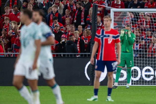 260927 Goalkeeper orjan Haskjold Nyland of Norway looks dejected during the Nations League football match between Norway and Portugal on September 27, 2026 in Oslo. Photo: Marius Simensen BILDBYRAN COP 238 VG1010 bbeng depp football fotball fotboll landskamp nations league norge norway portugal soccer Copyright: MARIUSxSIMENSEN BB260927ZP045