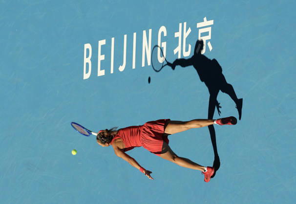 (261001) -- BEIJING, Oct. 1, 2026 -- Zheng Qinwen competes during the women s singles first round match between Zheng Qinwen of China and Shi Han of China at 2026 China Open tennis tournament in Beijing, China, Oct. 1, 2026. ) (SP)CHINA-BEIJING-TENNIS-CHINA OPEN-WOMEN S SINGLES(CN) BaixXuefei