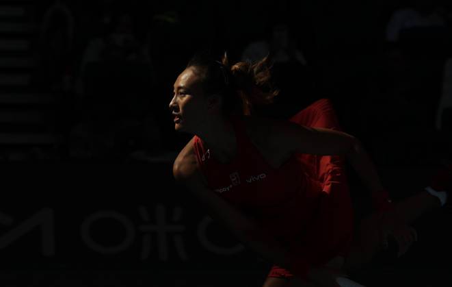 (261001) -- BEIJING, Oct. 1, 2026 -- Zheng Qinwen competes during the women s singles first round match between Zheng Qinwen of China and Shi Han of China at 2026 China Open tennis tournament in Beijing, China, Oct. 1, 2026. ) (SP)CHINA-BEIJING-TENNIS-CHINA OPEN-WOMEN S SINGLES(CN) BaixXuefei