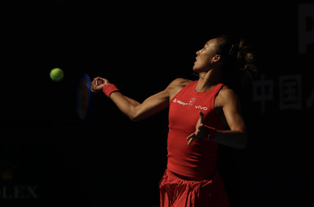 (261001) -- BEIJING, Oct. 1, 2026 -- Zheng Qinwen competes during the women s singles first round match between Zheng Qinwen of China and Shi Han of China at 2026 China Open tennis tournament in Beijing, China, Oct. 1, 2026. ) (SP)CHINA-BEIJING-TENNIS-CHINA OPEN-WOMEN S SINGLES(CN) BaixXuefei
