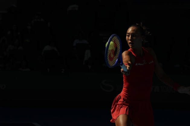 (261001) -- BEIJING, Oct. 1, 2026 -- Zheng Qinwen competes during the women s singles first round match between Zheng Qinwen of China and Shi Han of China at 2026 China Open tennis tournament in Beijing, China, Oct. 1, 2026. ) (SP)CHINA-BEIJING-TENNIS-CHINA OPEN-WOMEN S SINGLES(CN) BaixXuefei