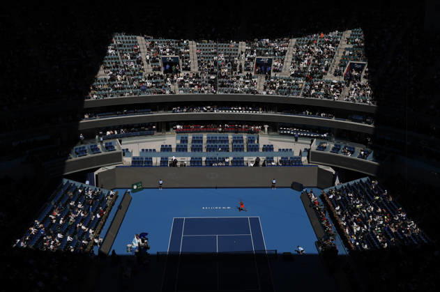 (261001) -- BEIJING, Oct. 1, 2026 -- Zheng Qinwen competes during the women s singles first round match between Zheng Qinwen of China and Shi Han of China at 2026 China Open tennis tournament in Beijing, China, Oct. 1, 2026. ) (SP)CHINA-BEIJING-TENNIS-CHINA OPEN-WOMEN S SINGLES(CN) BaixXuefei