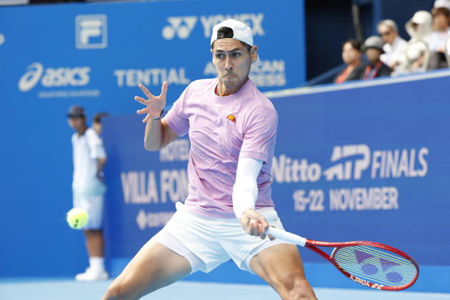 October 3, 2026, Tokyo, Japan: Alejandro Tabilo (Chile) returns a shot against Denis Shapovalov (Canada) during their Round of 16 match at the Kinoshita Group Japan Open Tennis Championships at Ariake Colosseum in Tokyo. The tournament runs from September 29 to October 6. Shapovalov won 7-5, 3-6, 6-4. Tokyo Japan - ZUMAm191 20261003_aap_m191_001 Copyright: xRodrigoxReyesxMarinx