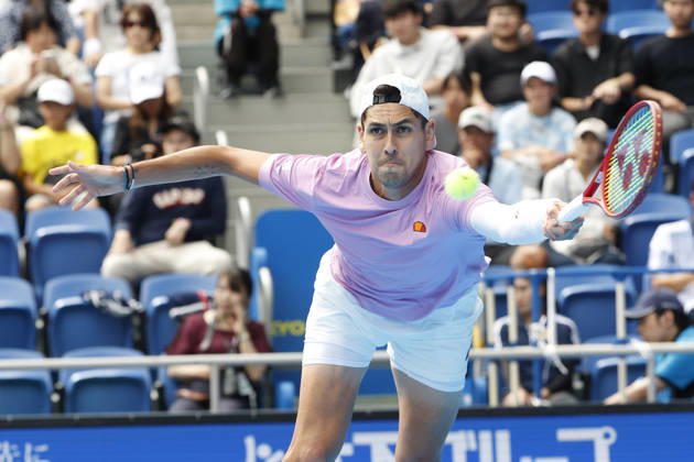 October 3, 2026, Tokyo, Japan: Alejandro Tabilo (Chile) returns a shot against Denis Shapovalov (Canada) during their Round of 16 match at the Kinoshita Group Japan Open Tennis Championships at Ariake Colosseum in Tokyo. The tournament runs from September 29 to October 6. Shapovalov won 7-5, 3-6, 6-4. Tokyo Japan - ZUMAm191 20261003_aap_m191_002 Copyright: xRodrigoxReyesxMarinx