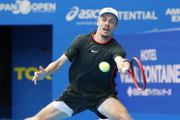 October 3, 2026, Tokyo, Japan: Denis Shapovalov (Canada) returns a shot against Alejandro Tabilo (Chile) during their Round of 16 match at the Kinoshita Group Japan Open Tennis Championships at Ariake Colosseum in Tokyo. The tournament runs from September 29 to October 6. Shapovalov won 7-5, 3-6, 6-4. Tokyo Japan - ZUMAm191 20261003_aap_m191_011 Copyright: xRodrigoxReyesxMarinx