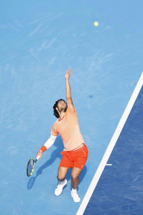 October 3, 2026, Tokyo, Japan: Carlos Alcaraz (Spain) serves against Matteo Arnaldi (Italy) during their Round of 16 match at the Kinoshita Group Japan Open Tennis Championships at Ariake Colosseum in Tokyo. The tournament runs from September 29 to October 6. Alcaraz won 7-6(6), 6-1. Tokyo Japan - ZUMAm191 20261003_aap_m191_027 Copyright: xRodrigoxReyesxMarinx