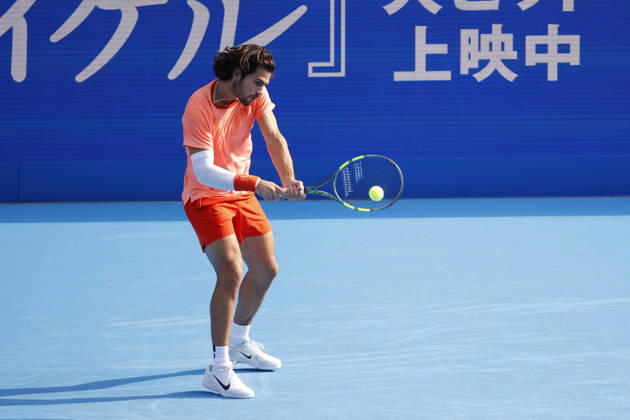 October 3, 2026, Tokyo, Japan: Carlos Alcaraz (Spain) returns a shot against Matteo Arnaldi (Italy) during their Round of 16 match at the Kinoshita Group Japan Open Tennis Championships at Ariake Colosseum in Tokyo. The tournament runs from September 29 to October 6. Alcaraz won 7-6(6), 6-1. Tokyo Japan - ZUMAm191 20261003_aap_m191_037 Copyright: xRodrigoxReyesxMarinx