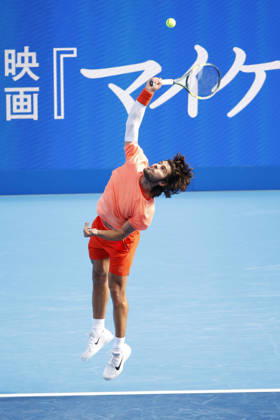 October 3, 2026, Tokyo, Japan: Carlos Alcaraz (Spain) serves against Matteo Arnaldi (Italy) during their Round of 16 match at the Kinoshita Group Japan Open Tennis Championships at Ariake Colosseum in Tokyo. The tournament runs from September 29 to October 6. Alcaraz won 7-6(6), 6-1. Tokyo Japan - ZUMAm191 20261003_aap_m191_040 Copyright: xRodrigoxReyesxMarinx