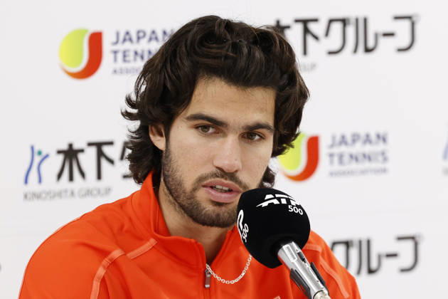 October 3, 2026, Tokyo, Japan: Carlos Alcaraz (Spain) speaks during a press conference, PK, Pressekonferenz after winning the Round of 16 match against Matteo Arnaldi (Italy) at the Kinoshita Group Japan Open Tennis Championships at Ariake Colosseum in Tokyo. The tournament runs from September 29 to October 6. Alcaraz won 7-6(6), 6-1. Tokyo Japan - ZUMAm191 20261003_aap_m191_068 Copyright: xRodrigoxReyesxMarinx