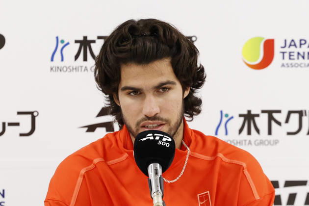 October 3, 2026, Tokyo, Japan: Carlos Alcaraz (Spain) speaks during a press conference, PK, Pressekonferenz after winning the Round of 16 match against Matteo Arnaldi (Italy) at the Kinoshita Group Japan Open Tennis Championships at Ariake Colosseum in Tokyo. The tournament runs from September 29 to October 6. Alcaraz won 7-6(6), 6-1. Tokyo Japan - ZUMAm191 20261003_aap_m191_072 Copyright: xRodrigoxReyesxMarinx