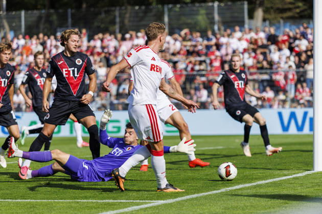 KOELN, GERMANY - OCTOBER 3, 2026: Sebastian Sebulonsen (1. FC Köln, 28) celebrating his goal during the friendly match between FC Viktoria Köln vs. 1. FC Köln at the Sportpark Hoehenberg on October 3, 2026 in Koeln, Germany. DFL REGULATIONS PROHIBIT ANY USE OF PHOTOGRAPHS AS IMAGE SEQUENCES AND OR QUASI-VIDEO. Nordrhein-Westfalen Germany Copyright: xLeahxKohringx