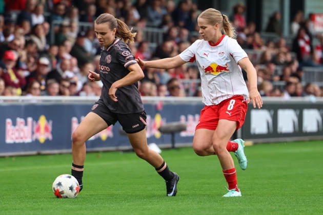 Deutschland: Fußball Google Pixel Frauen-Bundesliga 2026 - 2027, 6. Spieltag - RB Leipzig gegen FSV Mainz 05, Trainingszentrum von RB Leipzig (Leipzig): Kara Bathmann (1. FSV Mainz 05 Frauen, 4) am Ball Copyright: xLucasxWalterx
