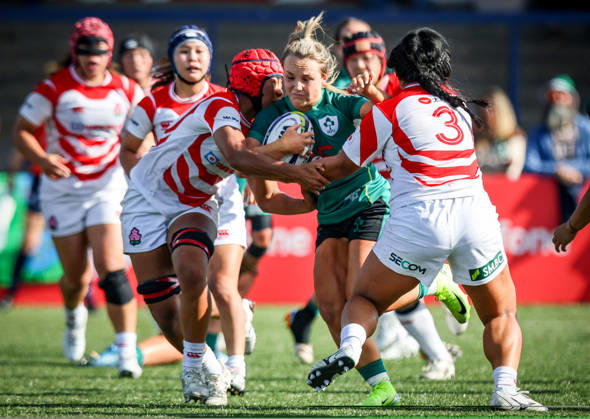 Women s International Test Match, Virgin Media Park, Cork 3 10 2026 Ireland vs Japan Ireland s Aoife Dalton comes up against Japan s Jennifer Nduka and Wako Kitano Aoife Dalton comes up against Jennifer Nduka and Wako Kitano 3 10 2026  Copyright: xDanxClohessyx DC91092 copy