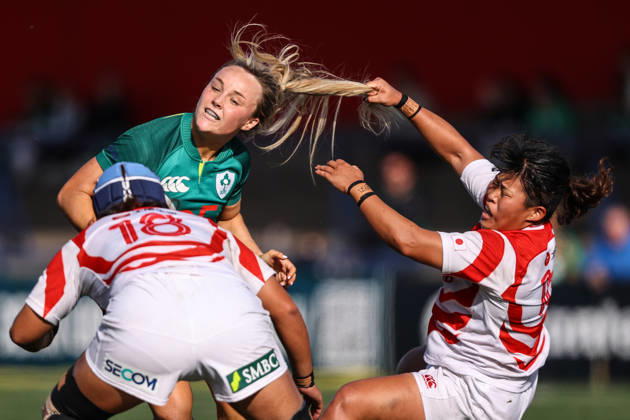 Women s International Test Match, Virgin Media Park, Cork 3 10 2026 Ireland vs Japan Ireland s Aoife Dalton has her hair pulled as she is tackled by Nijiho Nagata of Japan Aoife Dalton has her hair pulled as she is tackled by Nijiho Nagata 3 10 2026  Copyright: xx BB3_2145
