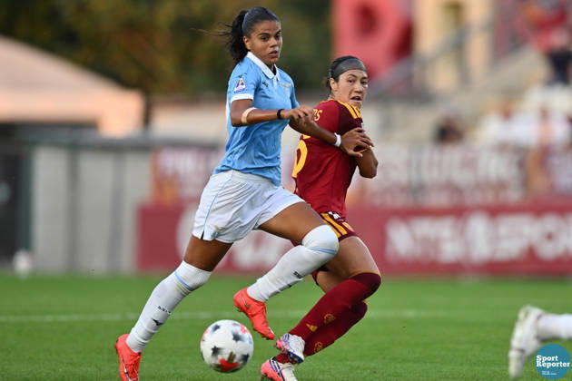 IPA89264954 - Eleonora Goldoni of S.S. Lazio and Maya Doms of A.S. Roma during the Serie A Women s League match between Roma and Lazio, an Italian Serie A Women s soccer match in Rome, Italy, on October 3, 2026  Copyright: xClaudioxEnea IPAxSportx xx IPA89264954
