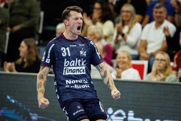 Opel HBL: SG Flensburg-Handewitt vs FRISCH AUF! Göppingen; 03.10.26 Jubel Torjubel bei Emil Jakobsen (Nr.31, SG Flensburg-Handewitt) Opel HBL: SG Flensburg-Handewitt vs FRISCH AUF! Göppingen, GGW Arena am 03.10.26 Copyright: xBEAUTIFULxSPORTS MarioxM.xKobergx