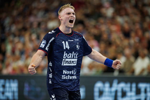 Opel HBL: SG Flensburg-Handewitt vs FRISCH AUF! Göppingen; 03.10.26 Jubel Torjubel bei Emil Siersbaek Bergholt (Nr.14, SG Flensburg-Handewitt) Opel HBL: SG Flensburg-Handewitt vs FRISCH AUF! Göppingen, GGW Arena am 03.10.26 Copyright: xBEAUTIFULxSPORTS MarioxM.xKobergx