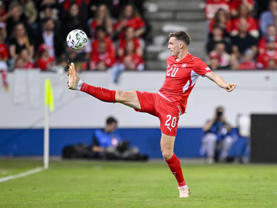 Michel Aebischer (Switzerland) controls the Ball during the UEFA Nations League 2026 27 group phase match between Switzerland and Slovenia at Luzern Arena on October 3, 2026 in Lucerne, Switzerland. (Photo by Harry Langer DeFodi Images) -