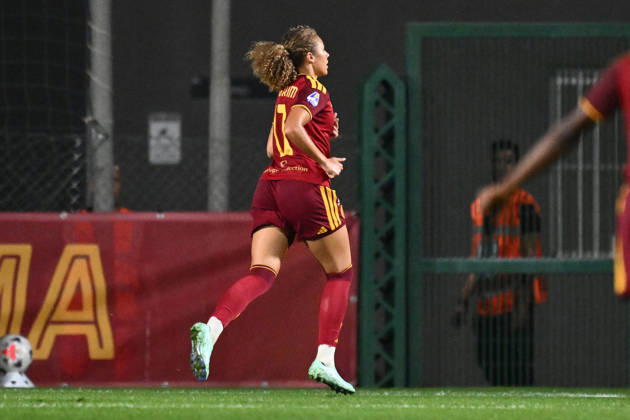 SOCCER - Women s Serie A - AS Roma vs. SS Lazio Women Photo by IPA ABACAPRESS.COM89267259 - Alayah Pilgrim of A.S. Roma Women celebrates after scoring the goal that made the score 3-0 during the Serie A Women Athora match on Matchday 2 between A.S. Roma Women and S.S. Lazio Women at Tre Fontane Stadium on October 3, 2026, in Rome, Italy. Rome Italy Copyright: xIPAxSport ABACAx