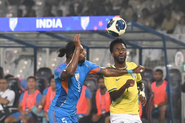 KOLKATA, INDIA - OCTOBER 3: Vinicius Jr. of Brazil in action during FIFA International Friendly, Länderspiel, Nationalmannschaft match against India at Vivekananda Yuva Bharati Stadium on October 3, 2026 in Kolkata, India. (Photo by Samir Jana Hindustan Times ) Kolkata: FIFA International Friendly Match Between Brazil And India At Vivekananda Yuva Bharati Stadium