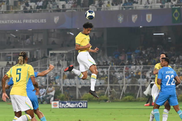 KOLKATA, INDIA - OCTOBER 3: Marquinhos of Brazil in action during FIFA International Friendly, Länderspiel, Nationalmannschaft match against India at Vivekananda Yuva Bharati Stadium on October 3, 2026 in Kolkata, India. (Photo by Samir Jana Hindustan Times ) Kolkata: FIFA International Friendly Match Between Brazil And India At Vivekananda Yuva Bharati Stadium