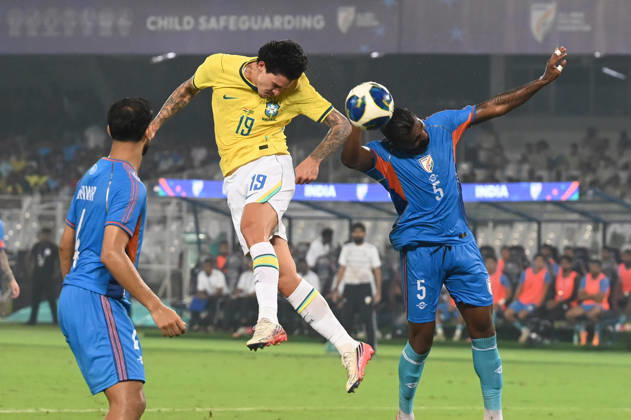 KOLKATA, INDIA - OCTOBER 3: Pedro of Brazil in action during FIFA International Friendly, Länderspiel, Nationalmannschaft match against India at Vivekananda Yuva Bharati Stadium on October 3, 2026 in Kolkata, India. (Photo by Samir Jana Hindustan Times ) Kolkata: FIFA International Friendly Match Between Brazil And India At Vivekananda Yuva Bharati Stadium