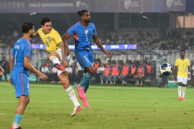 KOLKATA, INDIA - OCTOBER 3: Pedro of Brazil in action during FIFA International Friendly, Länderspiel, Nationalmannschaft match against India at Vivekananda Yuva Bharati Stadium on October 3, 2026 in Kolkata, India. (Photo by Samir Jana Hindustan Times ) Kolkata: FIFA International Friendly Match Between Brazil And India At Vivekananda Yuva Bharati Stadium