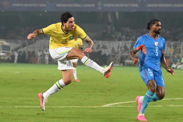 KOLKATA, INDIA - OCTOBER 3: Pedro of Brazil in action during FIFA International Friendly, Länderspiel, Nationalmannschaft match against India at Vivekananda Yuva Bharati Stadium on October 3, 2026 in Kolkata, India. (Photo by Samir Jana Hindustan Times ) Kolkata: FIFA International Friendly Match Between Brazil And India At Vivekananda Yuva Bharati Stadium