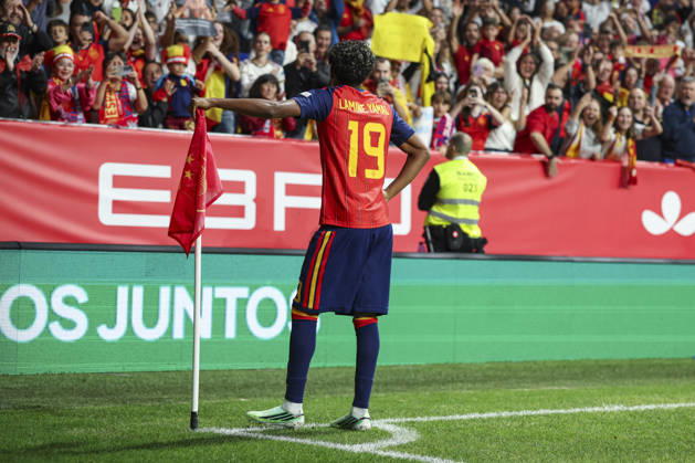 October 3, 2026, Oviedo, Asturias, Spain: Lamine Yamal of Spain celebrates after scoring his team s first goal during the UEFA Nations League 2026 27 group phase match between Spain and Czech Republic at Carlos Tartiere stadium on October 03, 2026, in Oviedo, Spain. Oviedo Spain - ZUMAa181 20261003_zaa_a181_081 Copyright: xIrinaxR.xHx