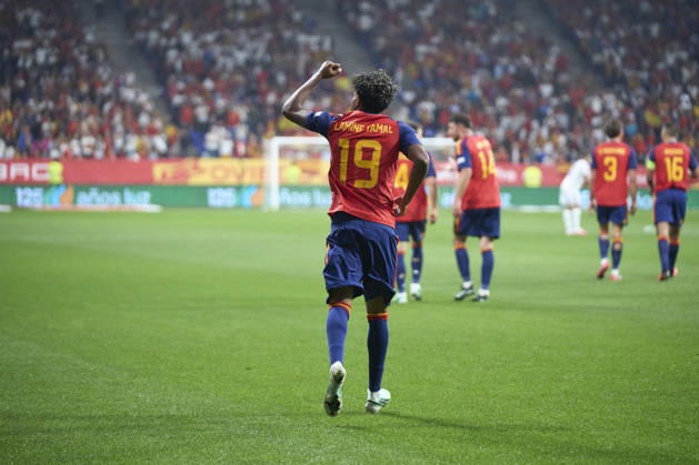 Spain - Czech Republic - UEFA Nations League 2026 27 OVIEDO, SPAIN - OCTOBER 3: Lamine Yamal of Spain celebrates after scoring his team s first goal during the UEFA Nations League 2026 27 group phase match between Spain and Czech Republic at the Carlos Tartiere Stadium on October 3, 2026 in Oviedo, Spain. (Photo by Diego Simon Photo Players Images Magara Press) Oviedo Carlos Tartiere Espana Copyright: xDiegoxSimonx