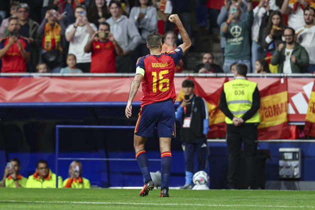 October 3, 2026, Oviedo, Asturias, Spain: Rodri of Spain celebrates after scoring his team s second goal during the UEFA Nations League 2026 27 group phase match between Spain and Czech Republic at Carlos Tartiere stadium on October 03, 2026, in Oviedo, Spain. Oviedo Spain - ZUMAa181 20261003_zaa_a181_101 Copyright: xIrinaxR.xHx
