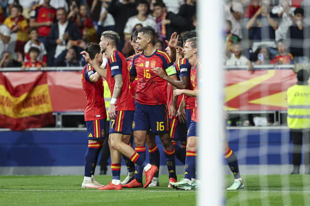 October 3, 2026, Oviedo, Asturias, Spain: Rodri of Spain celebrates after scoring his team s second goal with teammates during the UEFA Nations League 2026 27 group phase match between Spain and Czech Republic at Carlos Tartiere stadium on October 03, 2026, in Oviedo, Spain. Oviedo Spain - ZUMAa181 20261003_zaa_a181_102 Copyright: xIrinaxR.xHx