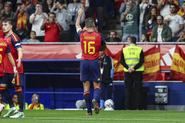 October 3, 2026, Oviedo, Asturias, Spain: Rodri of Spain celebrates after scoring his team s second goal during the UEFA Nations League 2026 27 group phase match between Spain and Czech Republic at Carlos Tartiere stadium on October 03, 2026, in Oviedo, Spain. Oviedo Spain - ZUMAa181 20261003_zaa_a181_104 Copyright: xIrinaxR.xHx