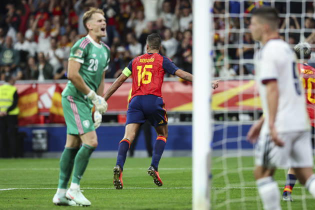 October 3, 2026, Oviedo, Asturias, Spain: Rodri of Spain celebrates after scoring his team s second goal during the UEFA Nations League 2026 27 group phase match between Spain and Czech Republic at Carlos Tartiere stadium on October 03, 2026, in Oviedo, Spain. Spain V Czech Republic - UEFA Nations League 2026 27 Group A3 MD3  - ZUMAa181 20261003_zaa_a181_103 Copyright: xIrinaxR.xHx
