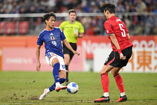 South Korea v Japan - 20th Asian Games Aichi-Nagoya TOYOTA, JAPAN - OCTOBER 03: SHIMAMOTO Yudai 18 of Japan in action during the Football Men s Final Match between South Korea and Japan on day fourteen of the 20th Asian Games Aichi-Nagoya at Toyota Stadium on October 03, 2026 in Toyota, Aichi, Japan. Stringer Anadolu Tokyo Japan. Editorial use only. Please get in touch for any other usage.  Copyright: x2026xAnadoluxStringerx