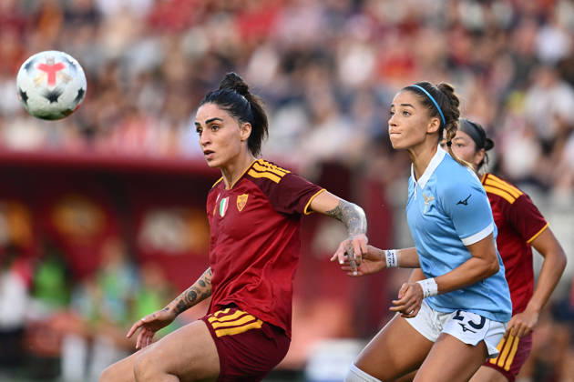 SOCCER - Women s Serie A - AS Roma vs. SS Lazio Women Photo by IPA ABACAPRESS.COM89273248 - Martina Piemonte of A.S. Roma Femminile and Eleonora Goldoni of S.S. Lazio Women are in action during the Serie A Women Athora, Match Day 2, between A.S. Roma and S.S. Lazio Women, at the Tre Fontane Stadium on October 3, 2026, in Rome, Italy. Rome Italy Copyright: xIPAxSport ABACAx