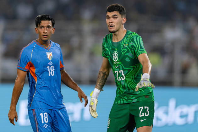 KOLKATA, INDIA - OCTOBER 3: Pedro Luccas Morisco da Silva Pedro Morisco of Brazil and Sahal Abdul Samad of India look on during friendly match between India and Brazil at the Vivekananda Yuba Bharati Krirangan (VYBK) Stadium in Kolkata, India on 3rd October, 2026 Copyright: xUnnatixNaidux Sportspressphoto_SPR245150