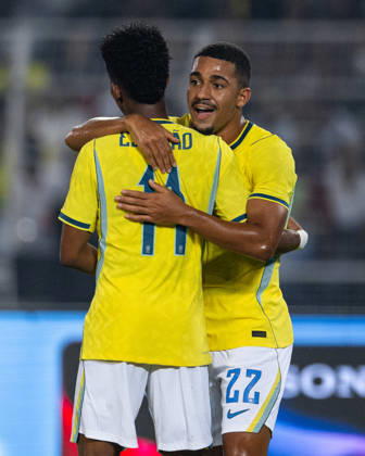 KOLKATA, INDIA - OCTOBER 3: Samuel Dias Lino of Brazil and Estevao Willian Almeida de Oliveira Goncalves of Brazil are seen during friendly match between India and Brazil at the Vivekananda Yuba Bharati Krirangan (VYBK) Stadium in Kolkata, India on 3rd October, 2026 Copyright: xUnnatixNaidux Sportspressphoto_SPR245181