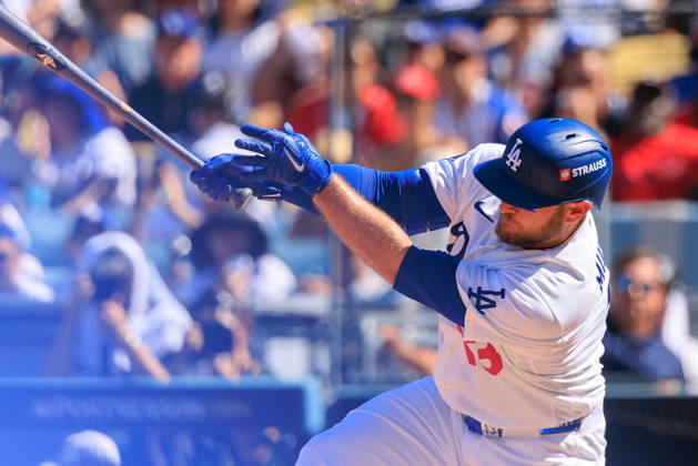October 3, 2026, Los Angeles, California, USA: Max Muncy 13 of the Los Angeles Dodgers at bat during a NLDS Game 1 against the Atlanta Braves on Saturday October 3, 2026 at Dodger Stadium in Los Angeles, California. JAVIER ROJAS PI Los Angeles USA - ZUMAp124 20261003_zaa_p124_013 Copyright: xJavierxRojasx